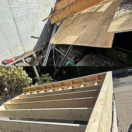 Flat roof re-slope carpentry before and after Toronto